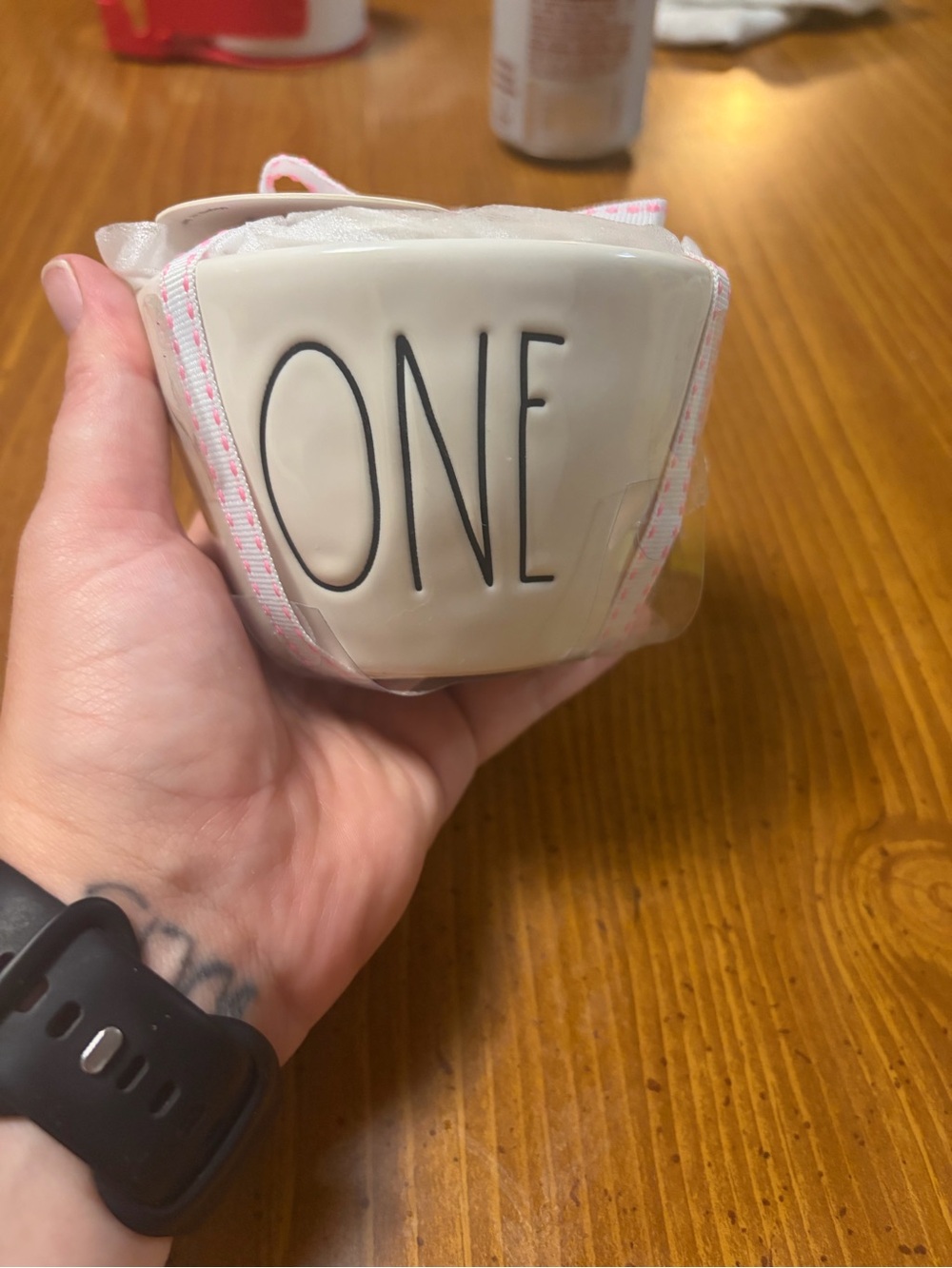 Rae Dunn black and white with pink inside measuring cups